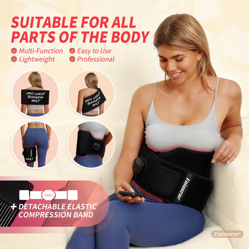 Eniosvar Red Light Therapy Belt stored in its pouch for easy transport.