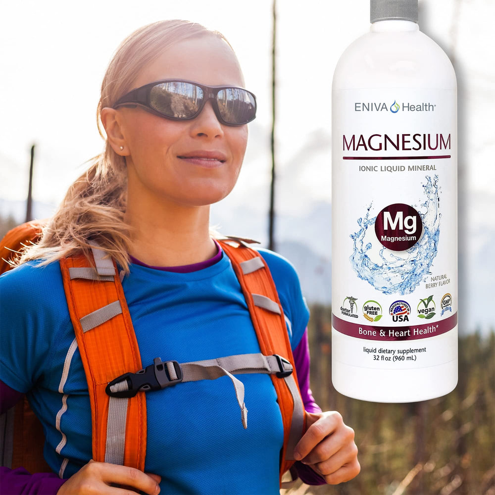 Close-up of Eniva Health magnesium being poured into water with berry hint