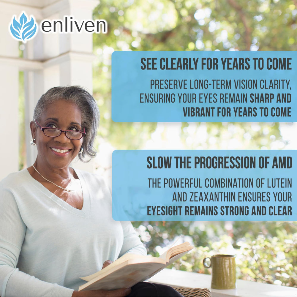 Enliven bottle at a desk during long screen time for eye relief.