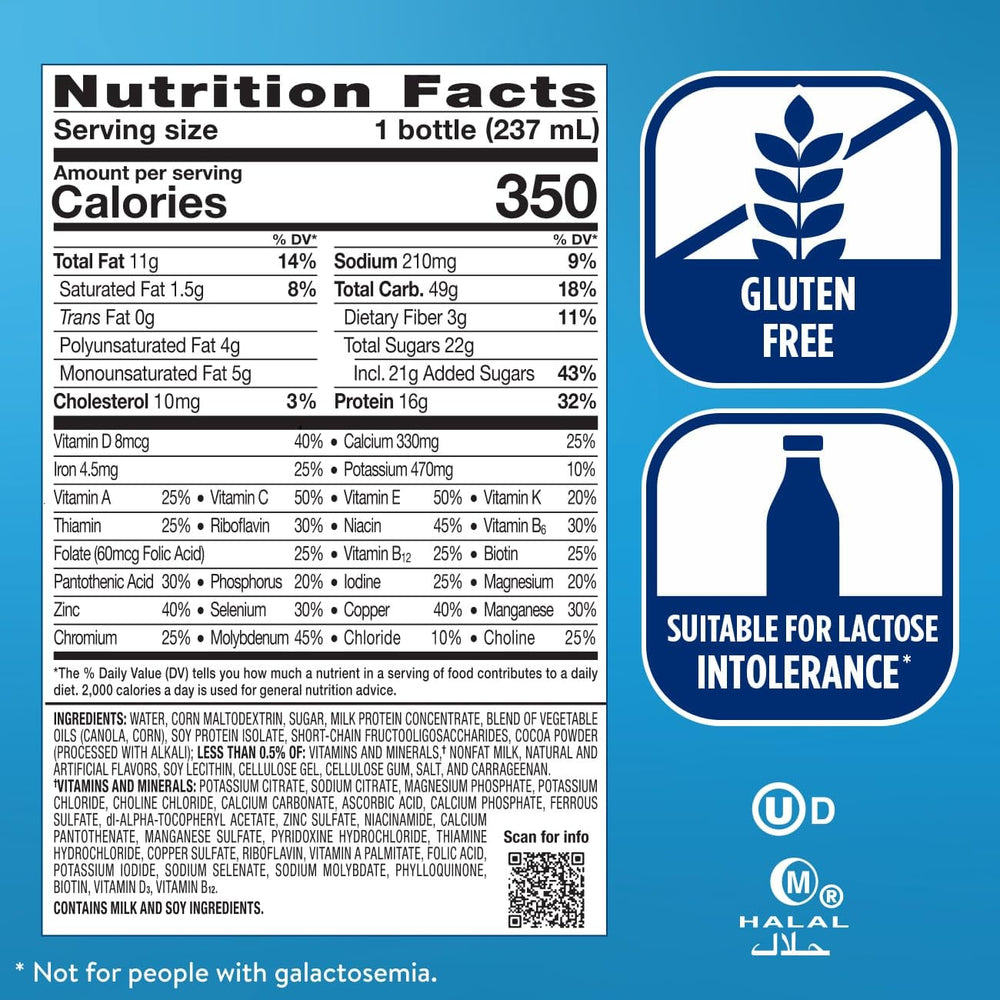 Back panel shows vitamins and minerals in Ensure Plus shake.