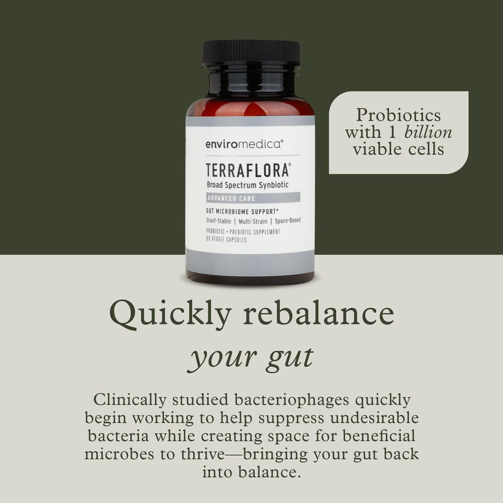 Enviromedica Terraflora capsules closeup highlighting convenient daily use