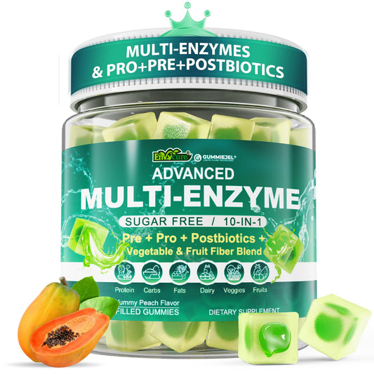 EnvyCure Digestive Enzymes Gummies bottle showing peach flavor and design for gut support