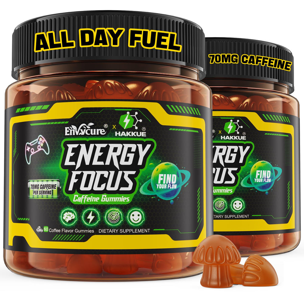 EnvyCure Energy Focus Gummies pack shot shows portable focus support for busy days.