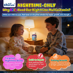 EnvyCure Nighttime multivitamin nutrition panel image emphasizing essential minerals for bones and immunity.