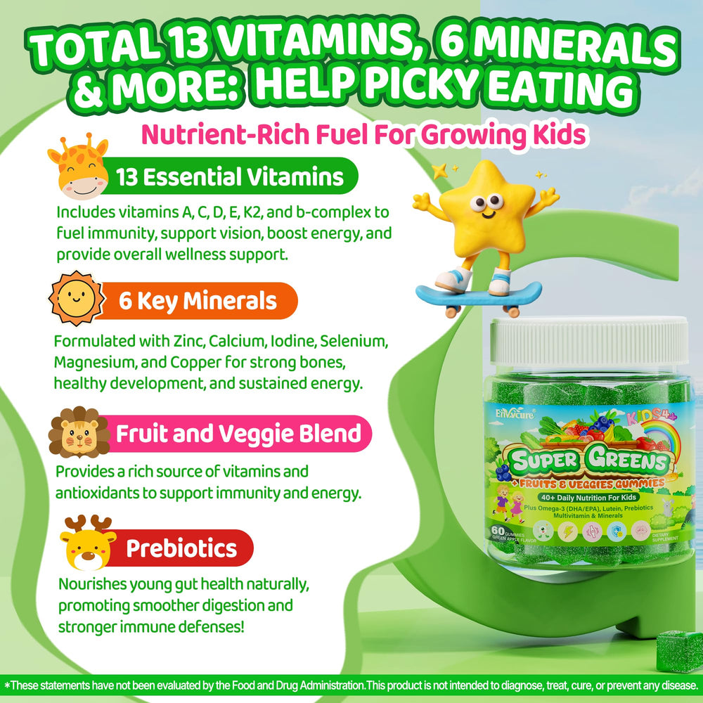 Two-pack packaging of EnvyCure Kids Super Greens for family use.