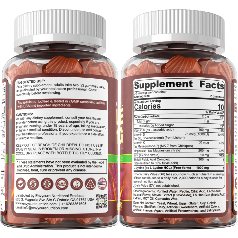 EnvyCure L-Lysine Gummies GMP facility badge