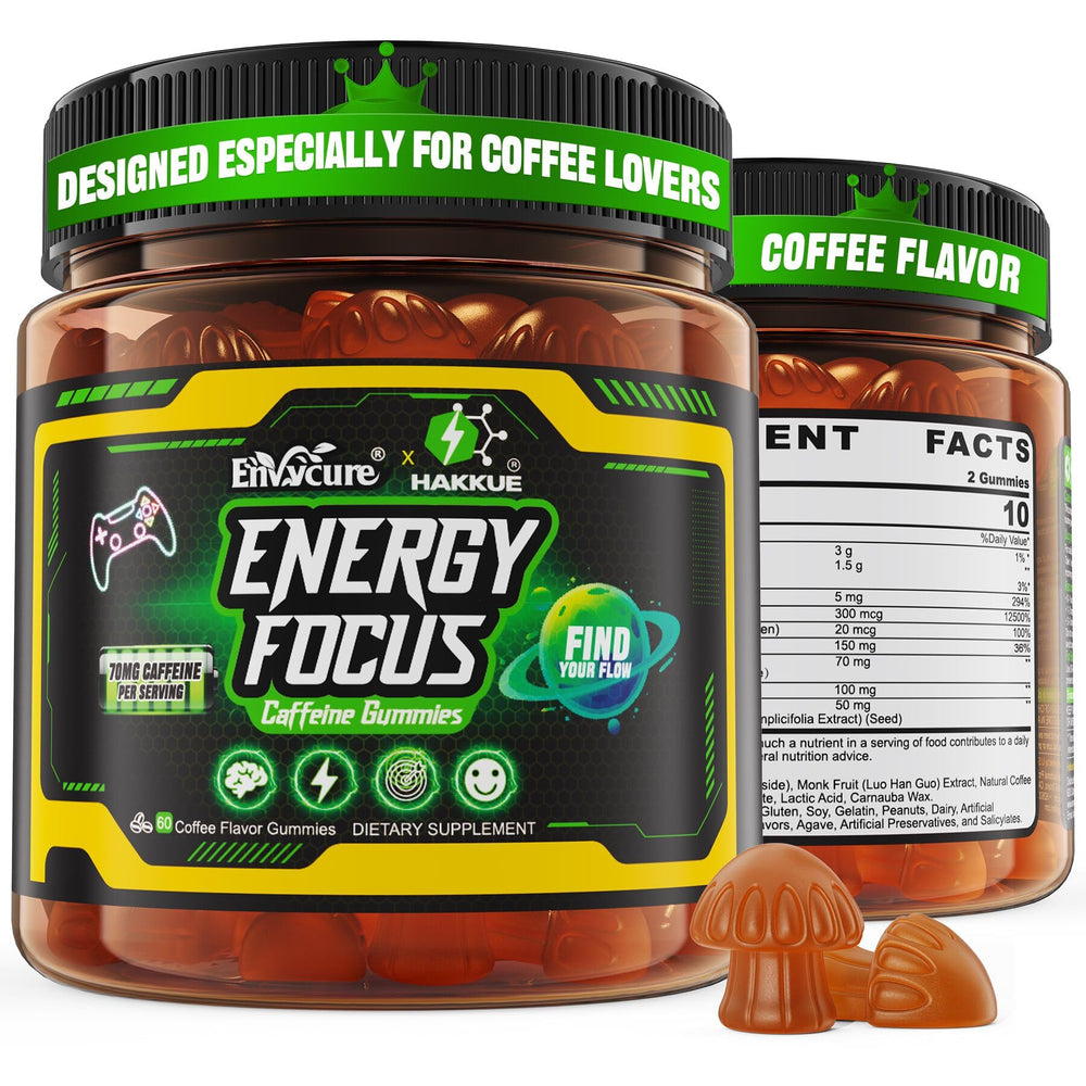 EnvyCure Neuro-Balanced Energy Gummies coffee bottle promotes smooth daytime energy