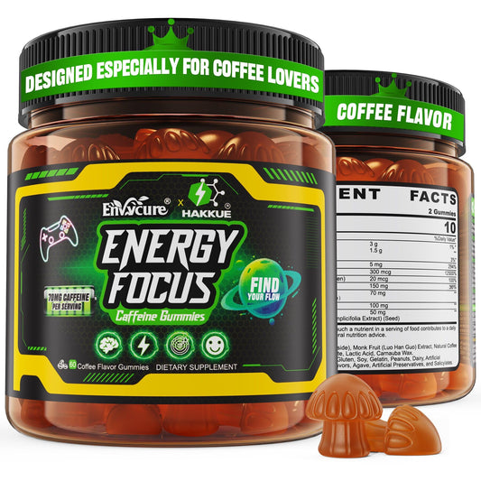 EnvyCure Neuro-Balanced Energy Gummies coffee bottle promotes smooth daytime energy