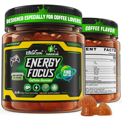 EnvyCure Neuro-Balanced Energy Gummies coffee bottle promotes smooth daytime energy