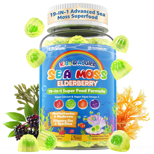 EnvyCure Sea Moss Elderberry Gummies bottle showing family-friendly immune wellness