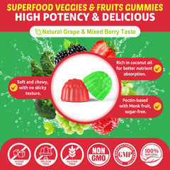 EnvyCure vegan non-GMO label beside the colorful gummies