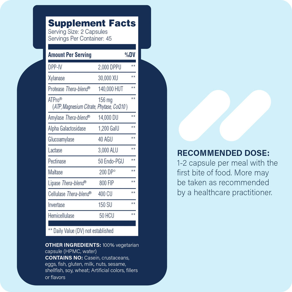 Enzyme Science Intolerance Complex label detail with gluten and casein focus.