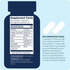 Myomend bottle back label lists ingredients and dosage guidance for careful use.