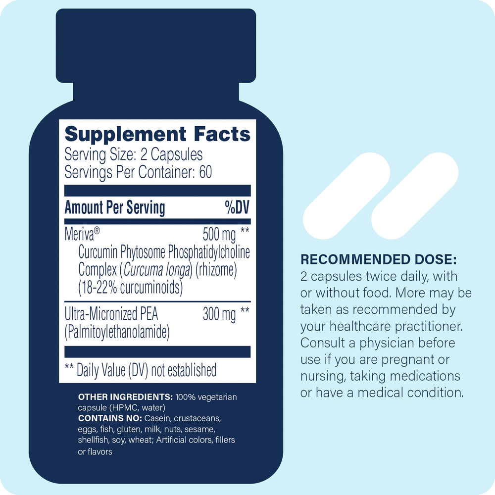 Close-up of Enzyme Science capsules showing PEA and turmeric blend for nervous system support.