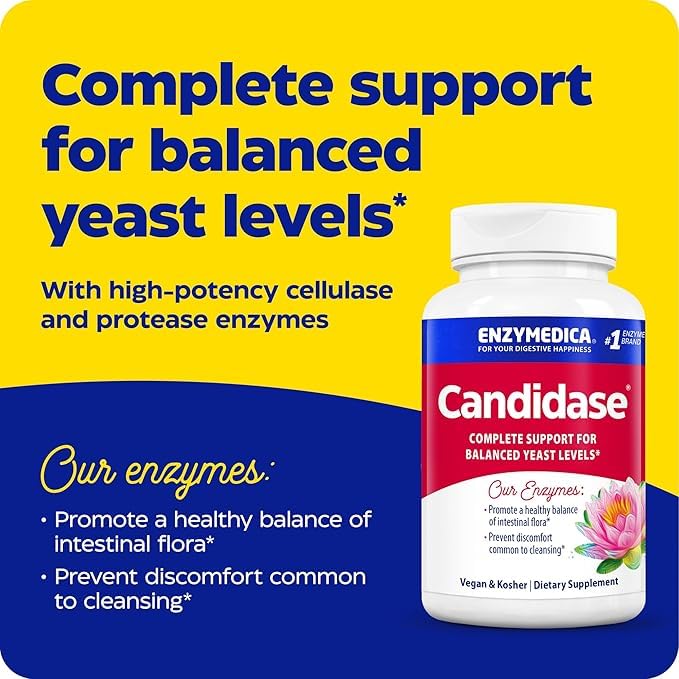Enzymedica Candidase capsules in hand for a daily cleansing routine