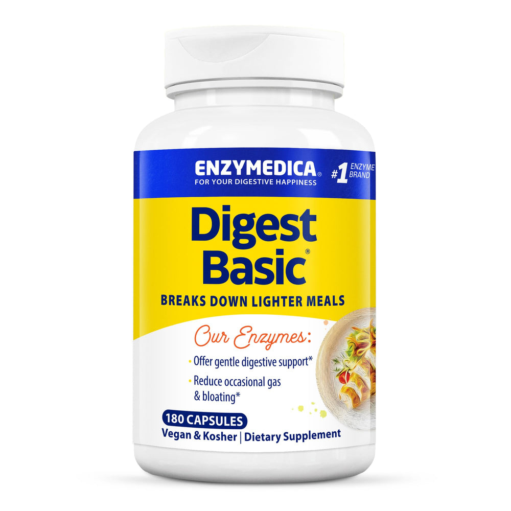 Enzymedica Digest Basic bottle on kitchen counter for gentle post-meal support