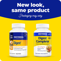 Enzymedica Digest Complete bottle back view highlights ingredients and certifications