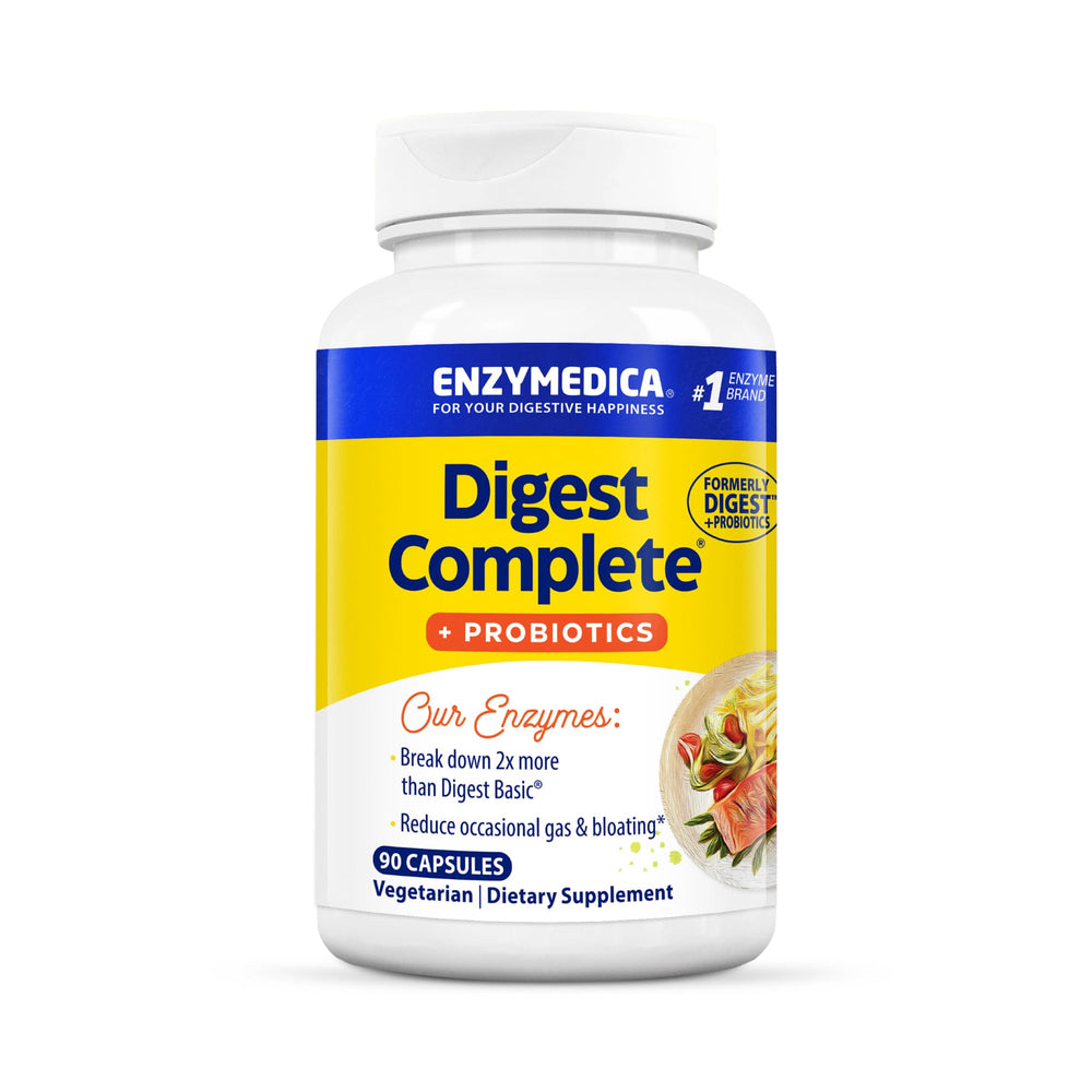 Enzymedica Digest Complete Probiotics capsule ready for meals to support everyday digestion.
