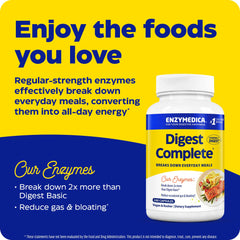 Enzymedica Digest Complete Thera-blend close-up emphasizes multi-phase digestion