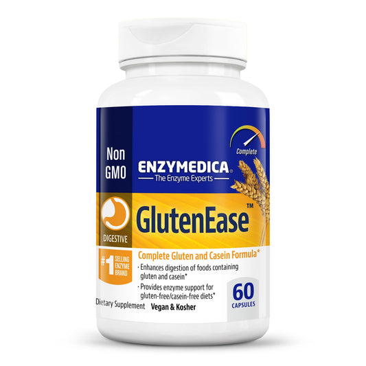 Enzymedica GlutenEase bottle front view highlights gluten digestion support