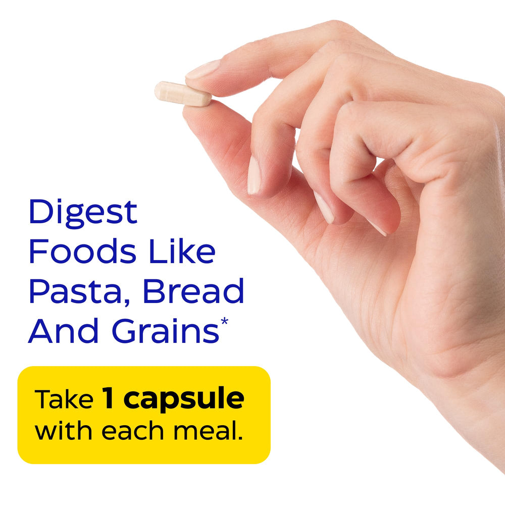 Enzymedica GlutenEase capsules in hand illustrating portable, fast-acting potential.