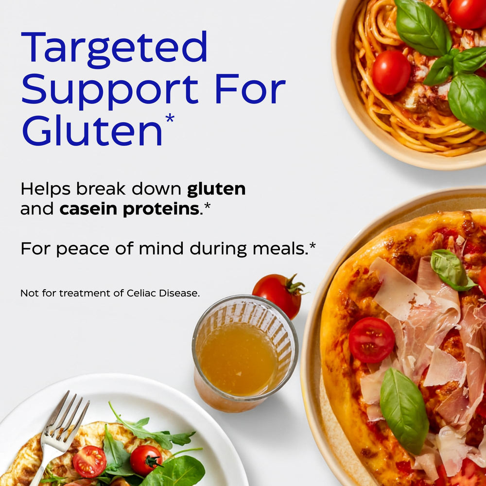 GlutenEase label shows DPP-IV and Thera-blend enzyme technology