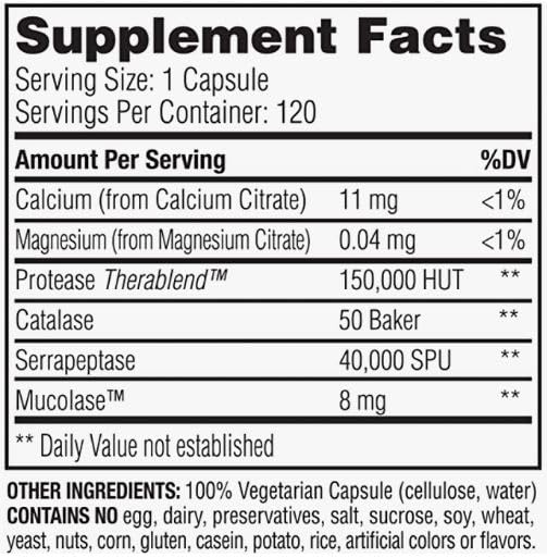 Enzymedica Immune Defense bottle back reveals ingredients and usage guidance