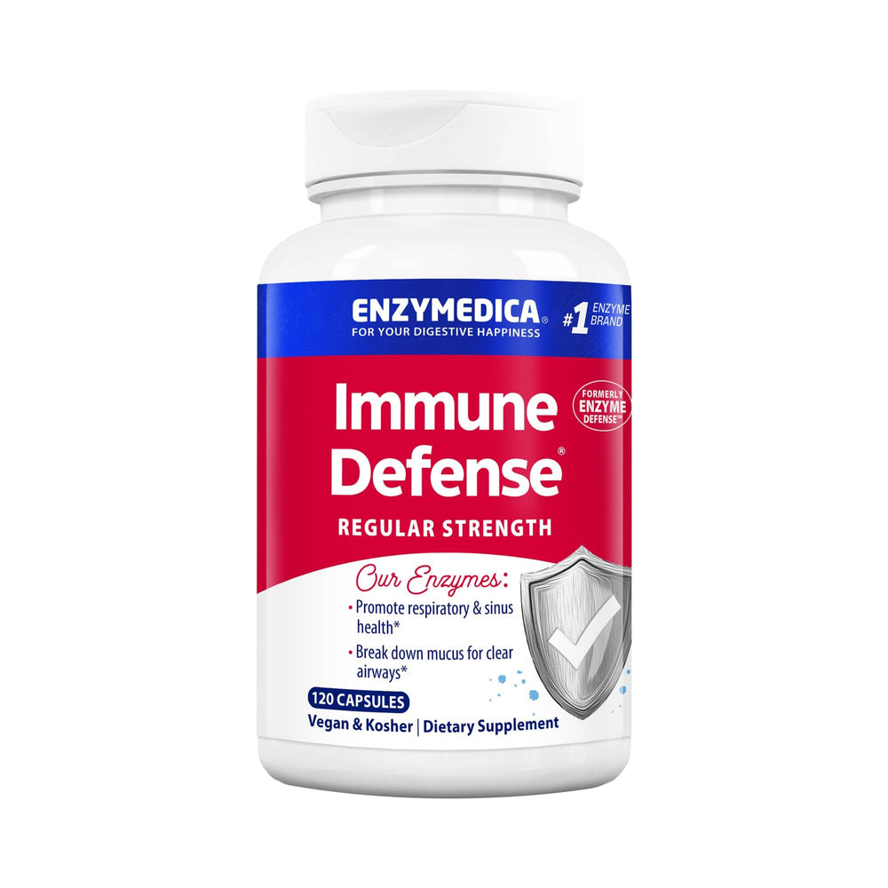 Enzymedica Immune Defense bottle front illustrates branding and immune support potential