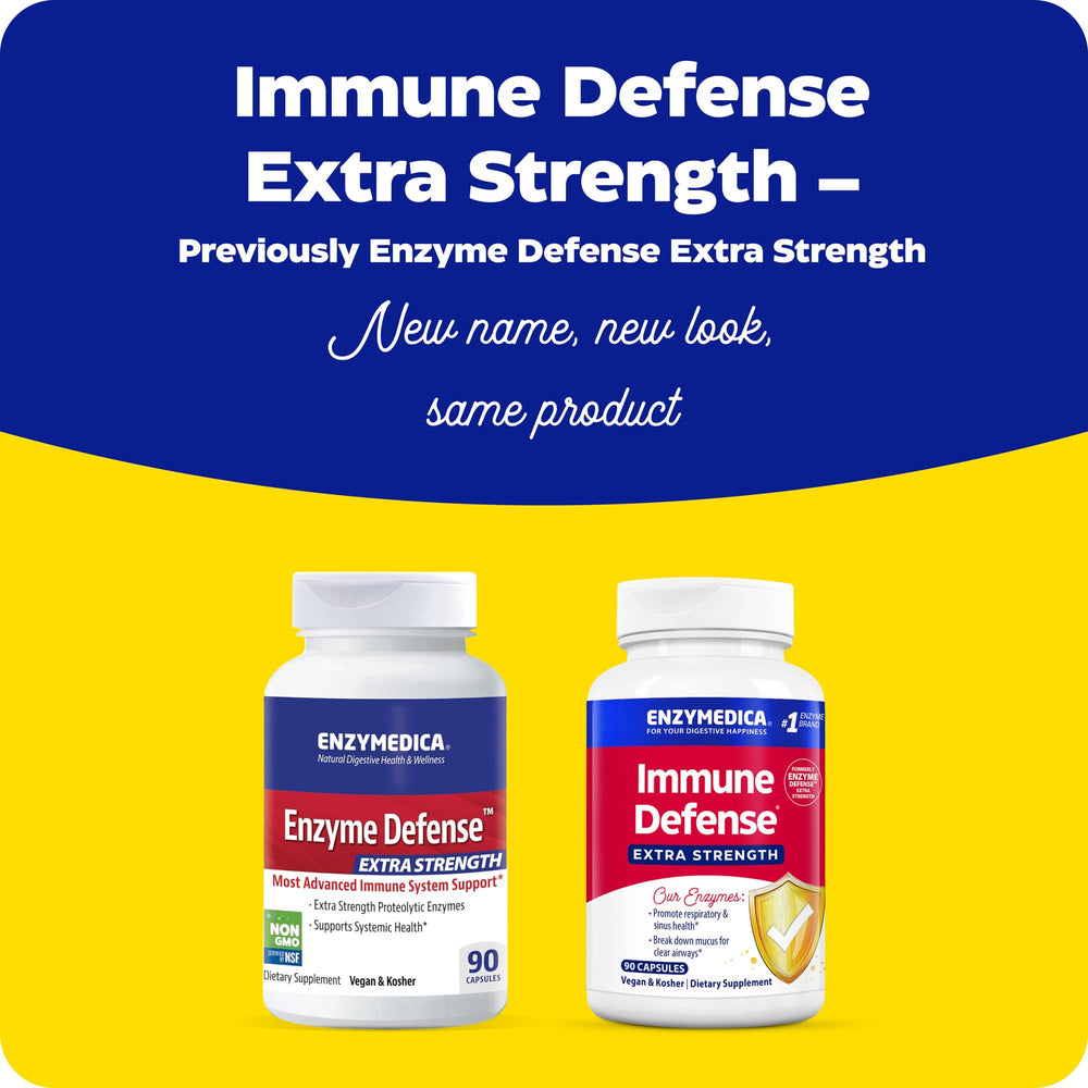 Enzymedica Immune Defense label closeup emphasizes transparency and plant-based, allergen-free formulation