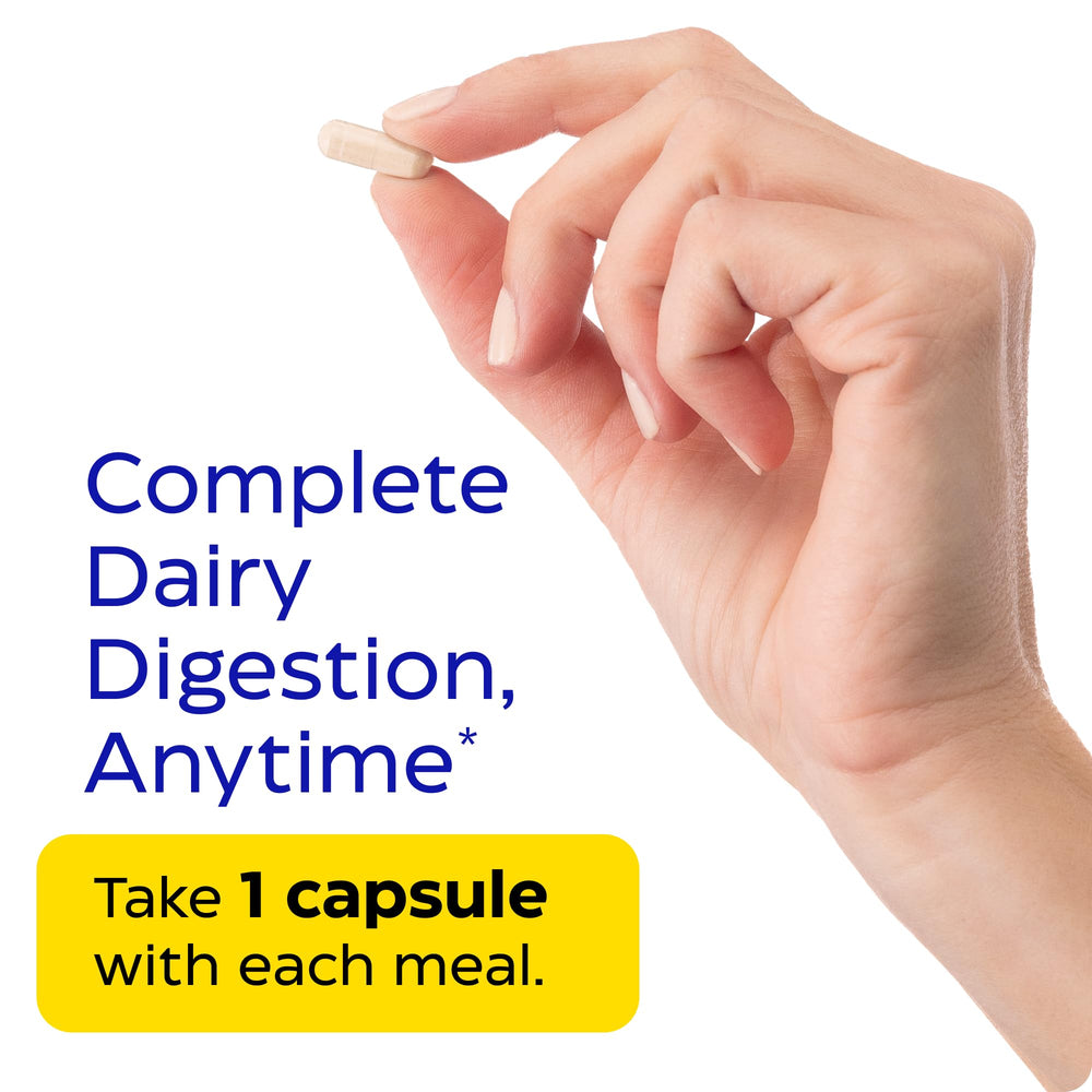 Enzymedica Lacto vegan symbols on label indicate plant based dairy support.