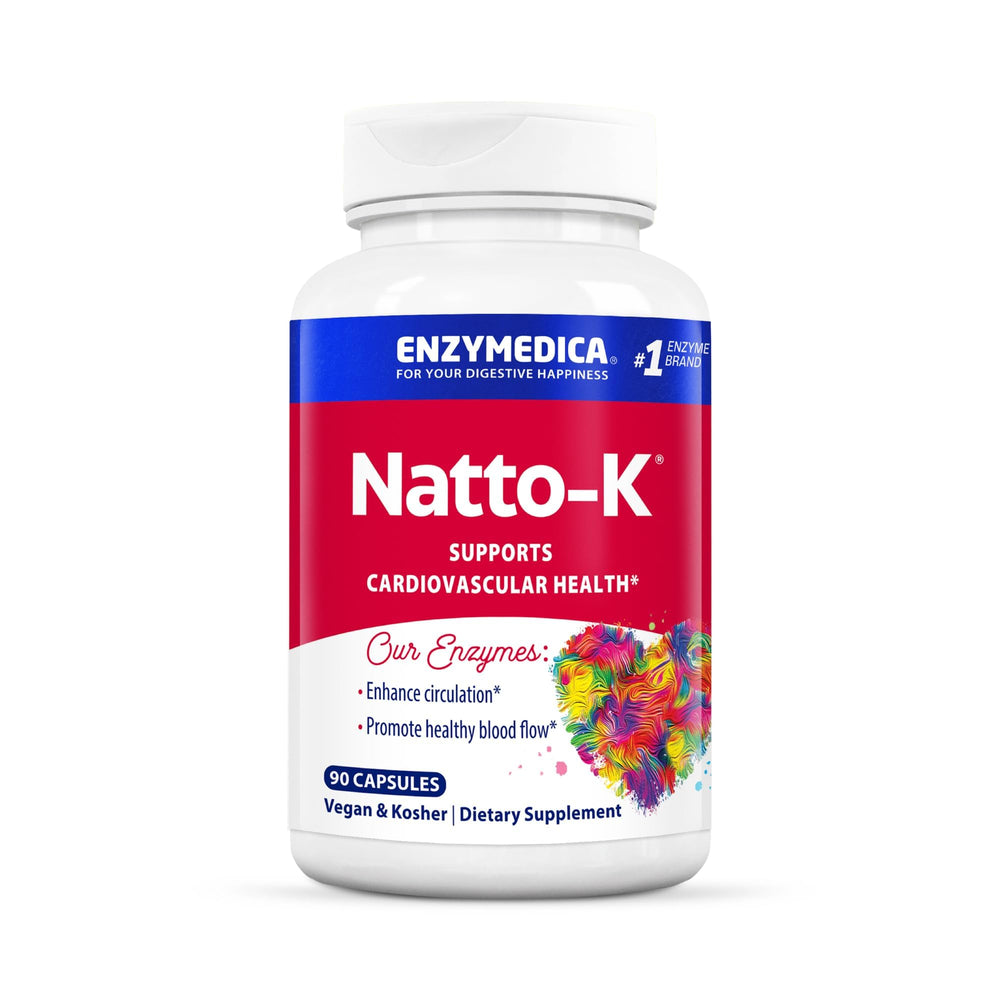 Enzymedica Natto-K capsule close-up showing compact, easy-to-swallow design for daily use