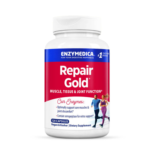 Enzymedica Repair Gold capsules bottle front for daily post-workout recovery support.