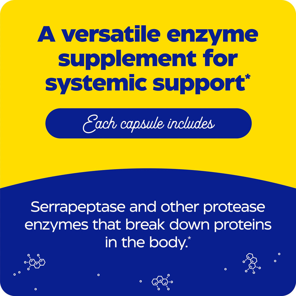 Enzymedica SerraGold dosing instruction illustrates daily empty-stomach timing.