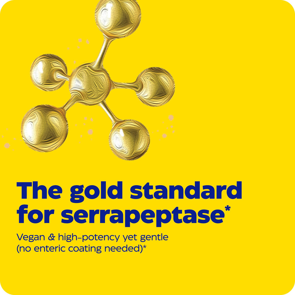 Enzymedica SerraGold vegan and allergen-free badges emphasize dairy-free and gluten-free.