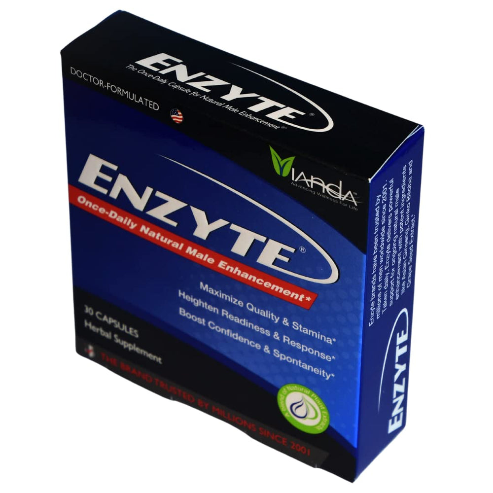 Enzyte bottle on desk suggests convenient routine for active evenings.
