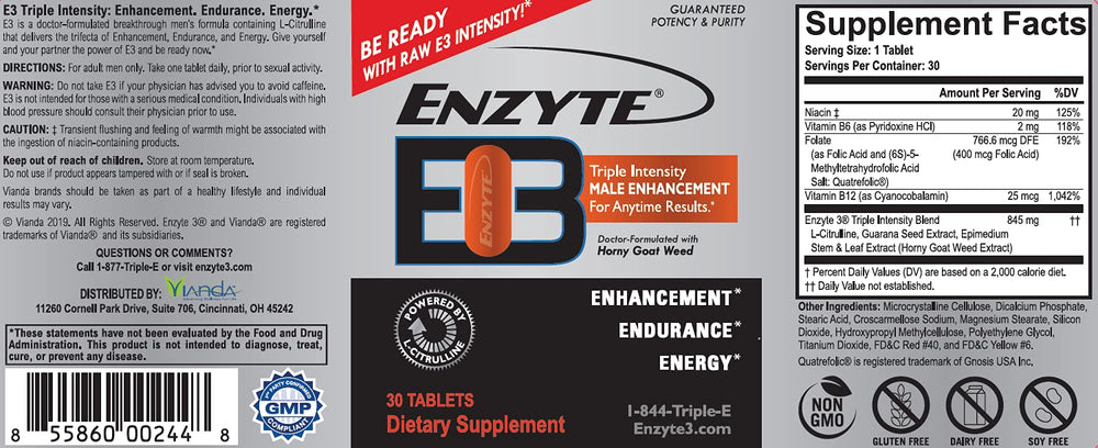Enzyte3 tablets close-up ready for daily use to support stamina.