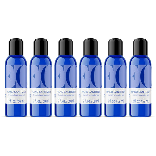 EO Hand Sanitizer French Lavender 2oz bottle in a six-pack, convenient for on-the-go cleaning.