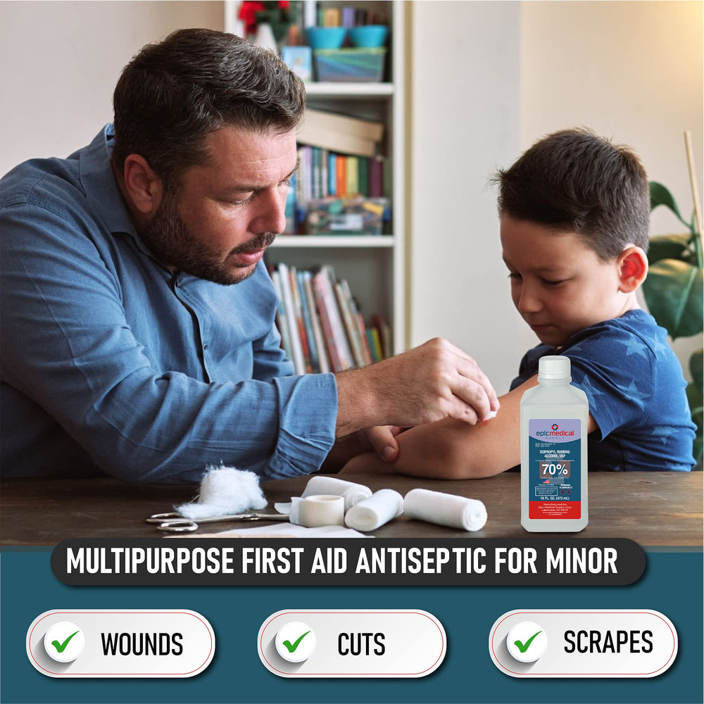 Pour action demonstrates easy, controlled dispensing from Epic Medical Supply bottle