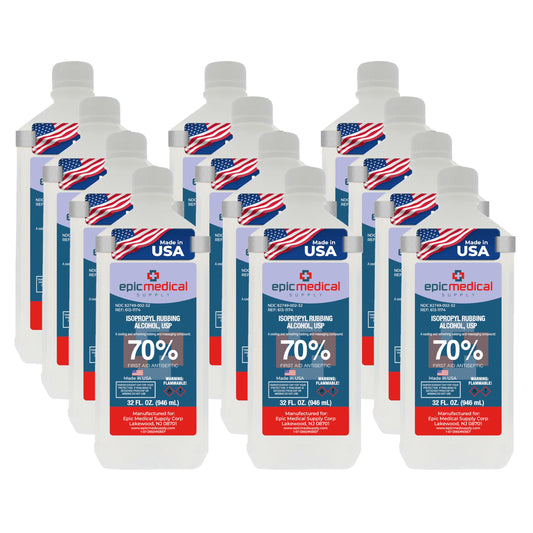 Epic Medical Supply isopropyl alcohol bottle front for versatile first aid readiness.