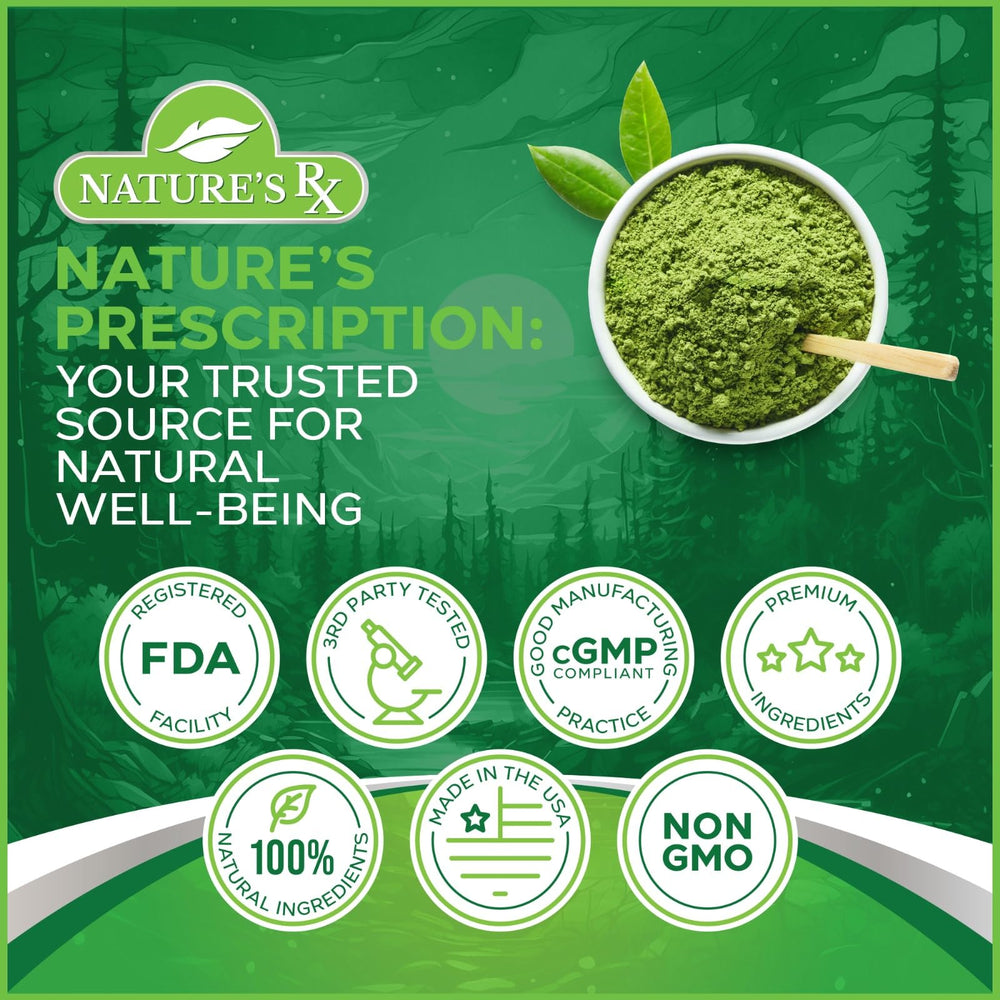 Nature's RX greens and reds 3rd party tested seal highlights quality and safety.