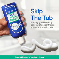 Knee area treated with EPSOM-IT lotion for relief