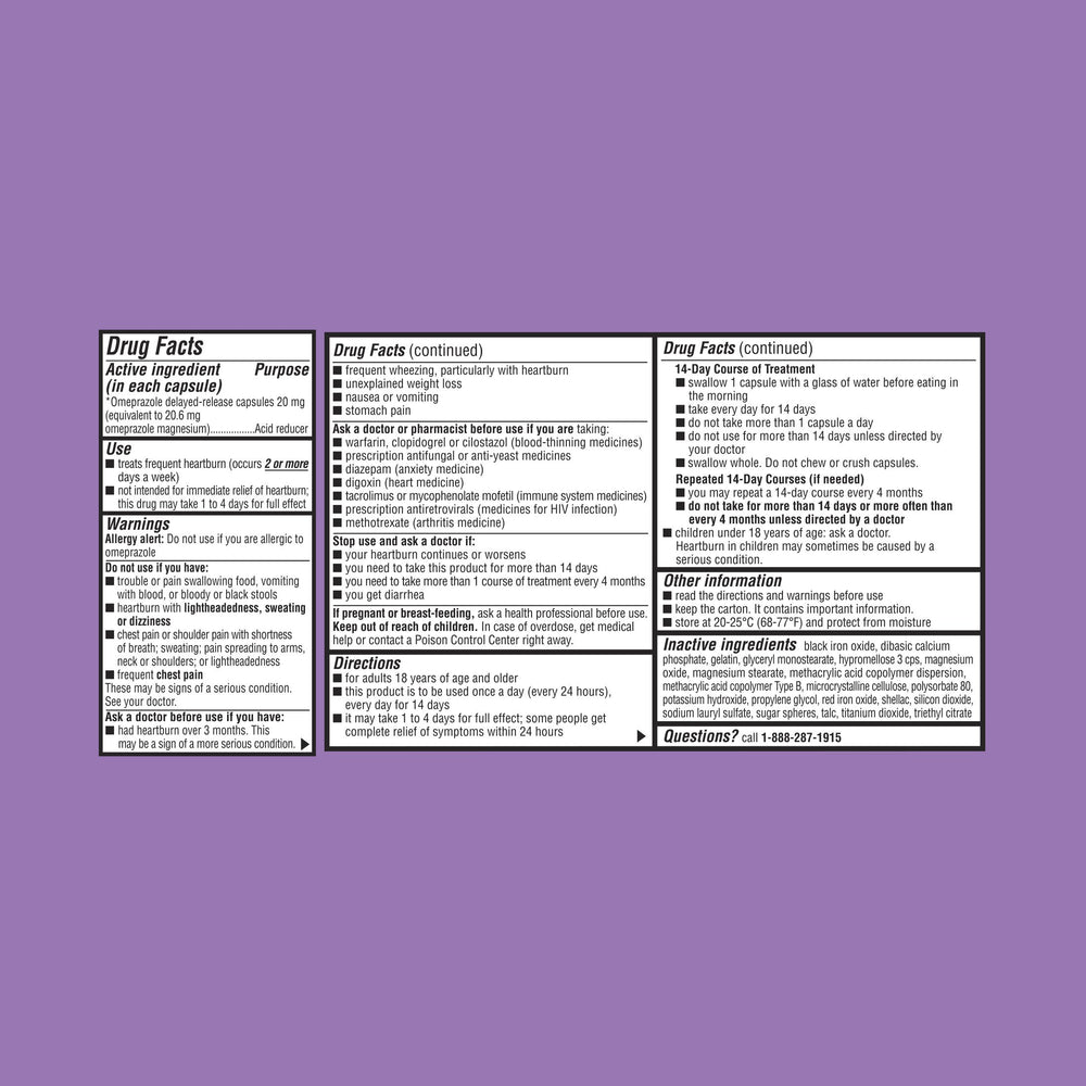 Equate Omeprazole Magnesium capsules shown in a two-pack for acid reduction on demand