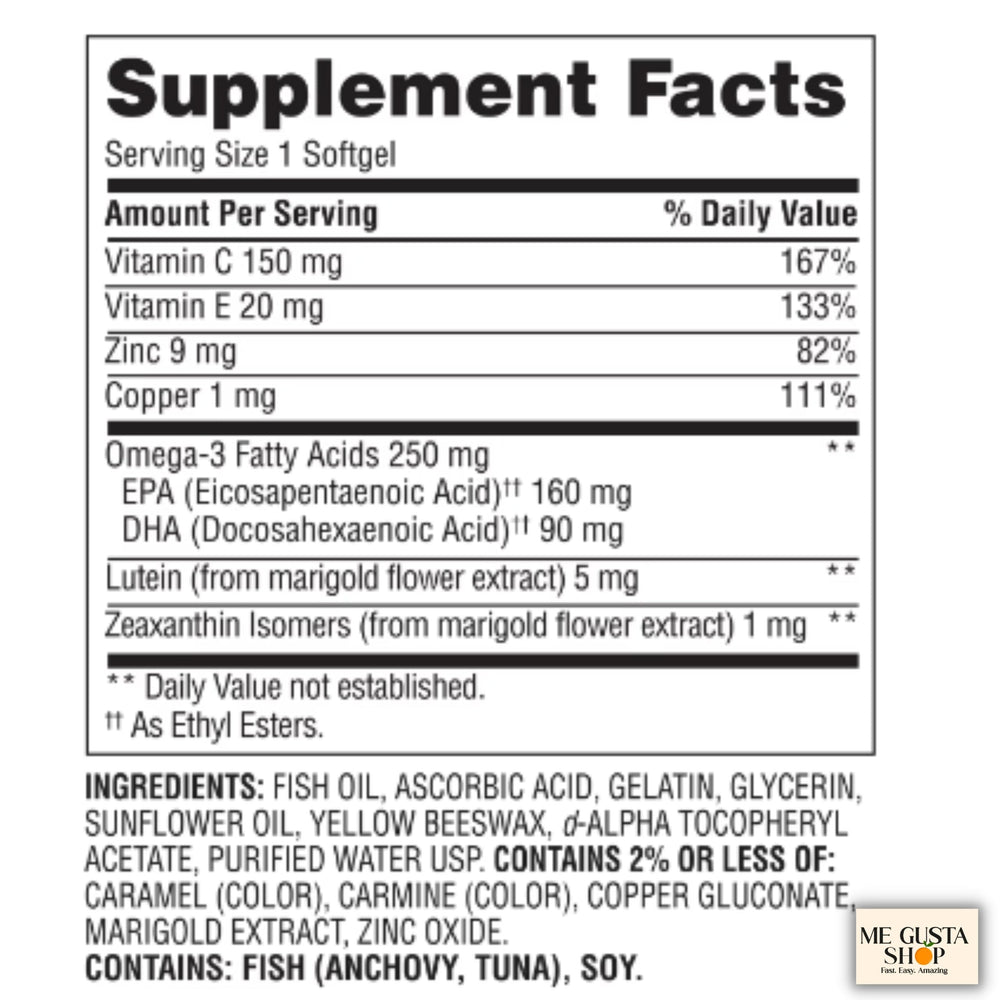 Equate Vision Formula 50+ softgel label close-up showing packaging detail