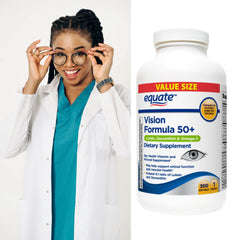 Equate Vision Formula softgel capsule texture close-up, smooth to swallow