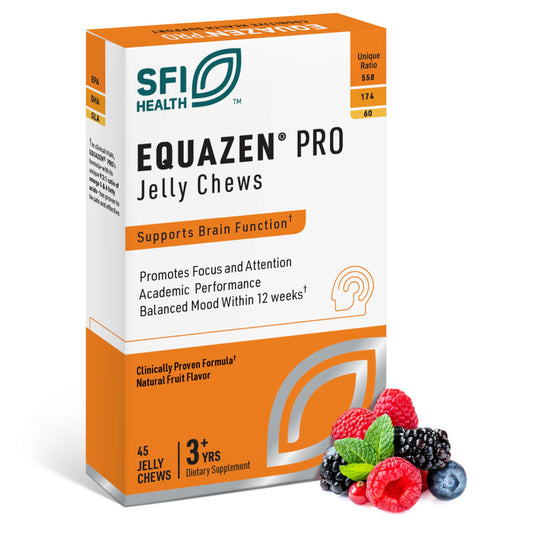 Equazen Pro SFI Health jelly chews packaging may attract parents seeking convenient daily support.
