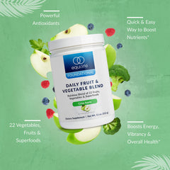 EquiLife Daily Fruit & Vegetable Blend mixing glass offers a ready-to-drink nutrient boost.