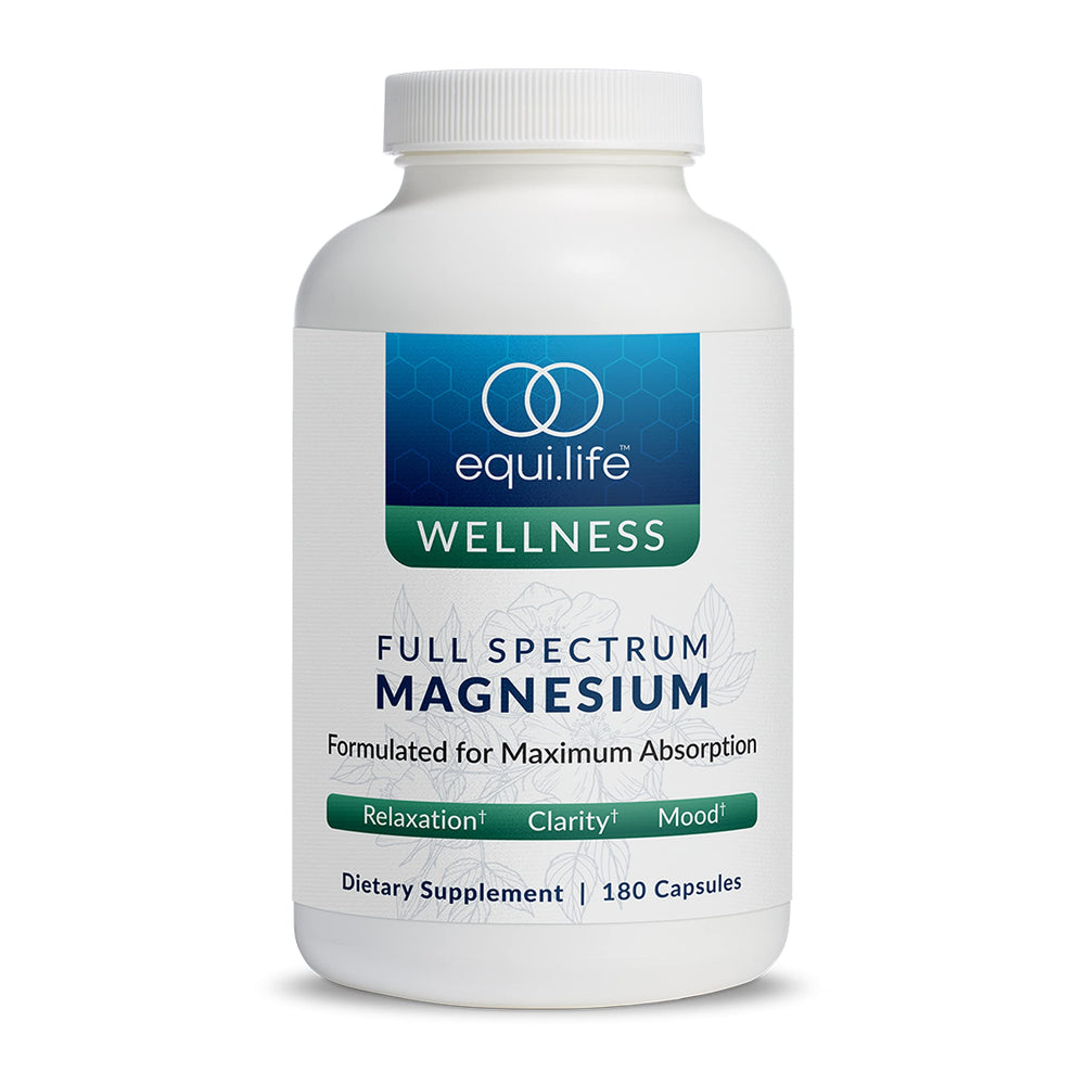 EquiLife full spectrum magnesium capsules bottle front, convenient daily wellness option.