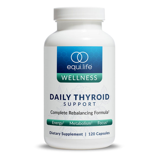 Equilife Thyroid Support bottle front view promotes daily wellness routine.