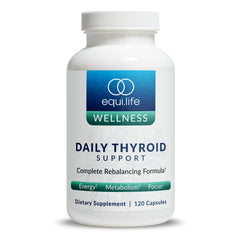 Equilife Thyroid Support bottle front view promotes daily wellness routine.