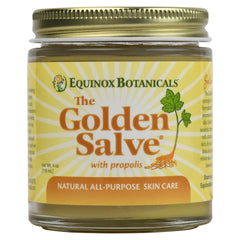 Equinox Botanicals Golden Salve jar front view, for nourishing dry skin and everyday moisture.